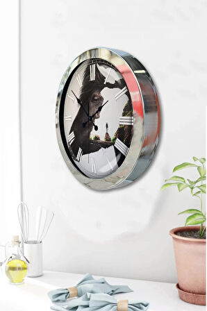 Hediyelik 36 Cm Krom Metal At Duvar Saati