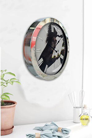 Hediyelik 36 Cm Krom Metal At Duvar Saati