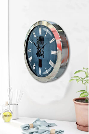 Hediyelik 36 Cm Krom Metal Çay Duvar Saati