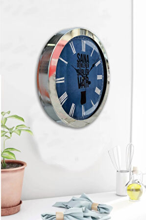 Hediyelik 36 Cm Krom Metal Çay Duvar Saati