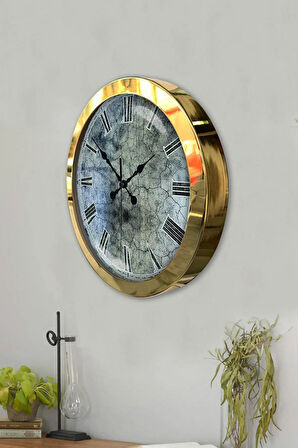 Hediyelik 36 Cm Gold Metal Vintage Duvar Saati