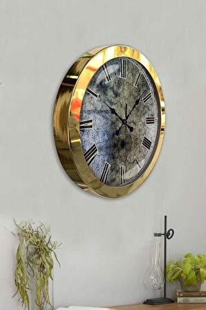Hediyelik 36 Cm Gold Metal Vintage Duvar Saati