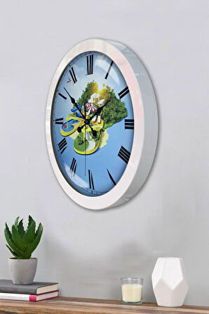 Hediyelik 36 Cm Beyaz Metal Tatil Turizm Duvar Saati