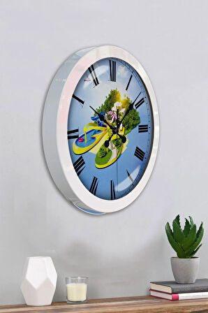 Hediyelik 36 Cm Beyaz Metal Tatil Turizm Duvar Saati