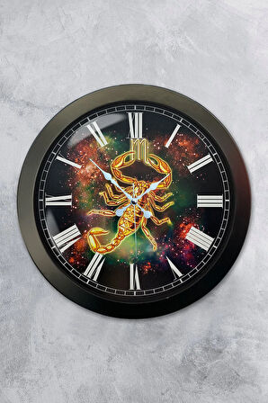 Hediyelik 36 Cm Siyah Metal Akrep Burcu Duvar Saati