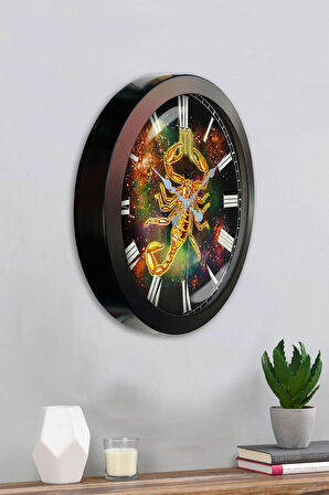 Hediyelik 36 Cm Siyah Metal Akrep Burcu Duvar Saati