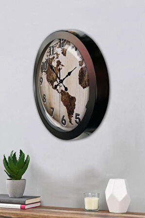 Hediyelik 36 Cm Siyah Metal Harita Duvar Saati