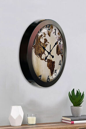 Hediyelik 36 Cm Siyah Metal Harita Duvar Saati