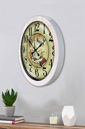 Hediyelik 36 Cm Beyaz Metal Mutfak Duvar Saati