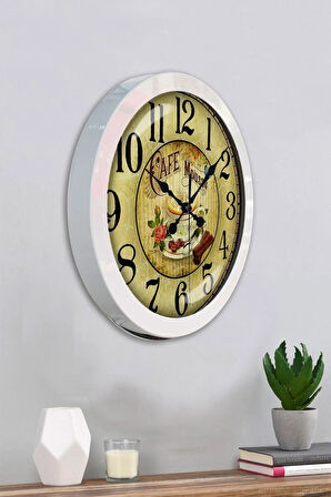 Hediyelik 36 Cm Beyaz Metal Mutfak Duvar Saati