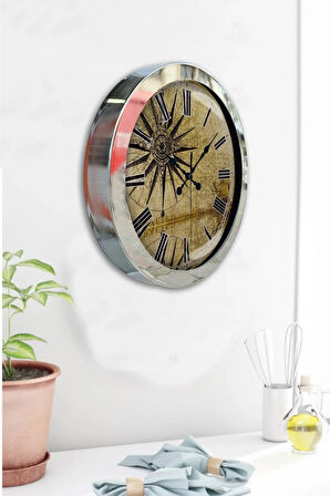 Hediyelik 36 Cm Krom Metal Maps Duvar Saati