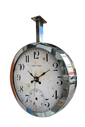 Hediyelik 36 Cm Krom Metal Antik Eskitme Istasyon Tavan Saati