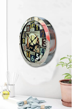 Hediyelik 36 Cm Krom Metal Kahve Duvar Saati