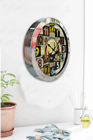 Hediyelik 36 Cm Krom Metal Kahve Duvar Saati