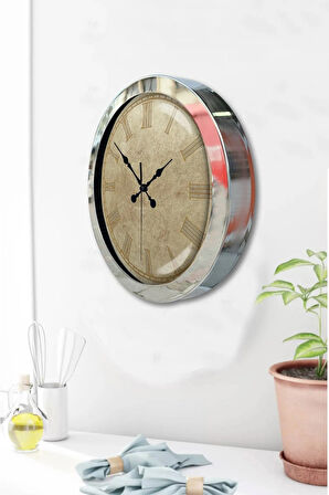Hediyelik 36 Cm Krom Metal Eskitme Duvar Saati