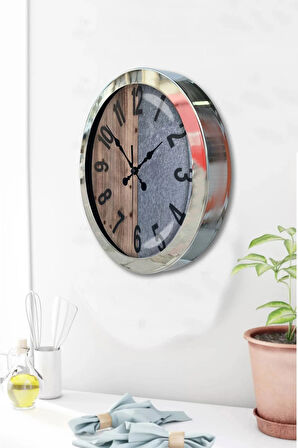 Hediyelik 36 Cm Krom Metal Çift Renk Duvar Saati