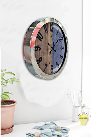 Hediyelik 36 Cm Krom Metal Çift Renk Duvar Saati