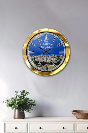Hediyelik 36 Cm Gold Metal Kudüs Duvar Saati