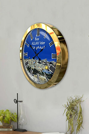 Hediyelik 36 Cm Gold Metal Kudüs Duvar Saati