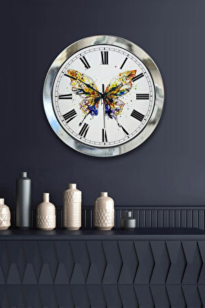 Hediyelik 36 Cm Krom Metal Kelebek Duvar Saati