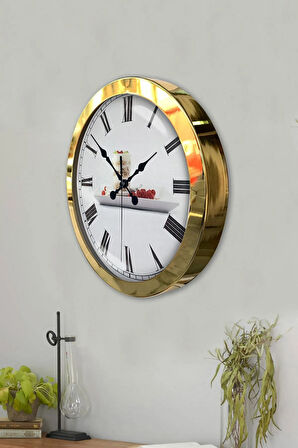 Hediyelik 36 Cm Gold Metal Kitchen Duvar Saati