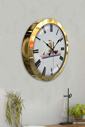 Hediyelik 36 Cm Gold Metal Kitchen Duvar Saati