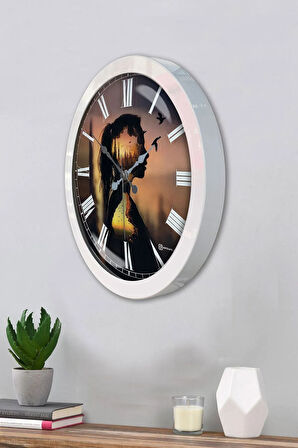 Hediyelik 36 Cm Beyaz Metal Doğa Duvar Saati