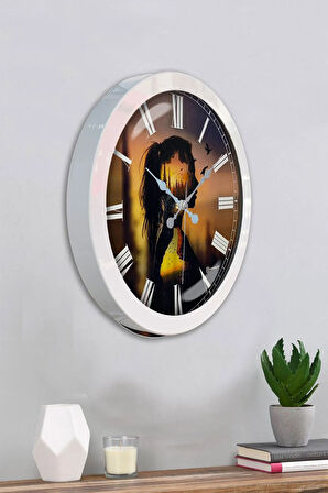 Hediyelik 36 Cm Beyaz Metal Doğa Duvar Saati