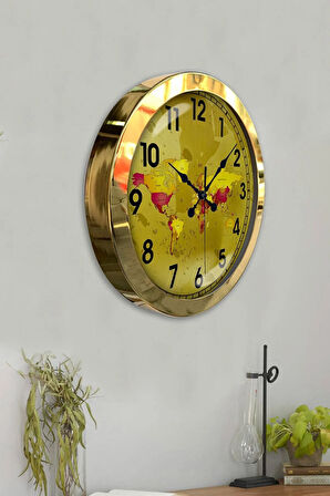 Hediyelik 36 Cm Gold Metal Harita Duvar Saati