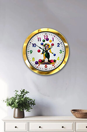 Hediyelik 36 Cm Gold Metal Palyaço Duvar Saati