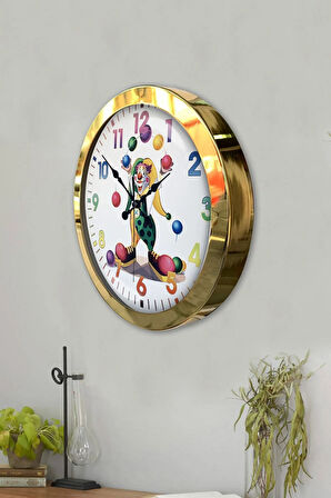Hediyelik 36 Cm Gold Metal Palyaço Duvar Saati