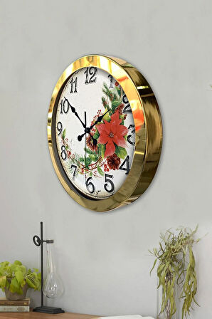 Hediyelik 36 Cm Gold Metal Çiçek Duvar Saati