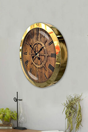 Hediyelik 36 Cm Gold Metal Dümen Duvar Saati
