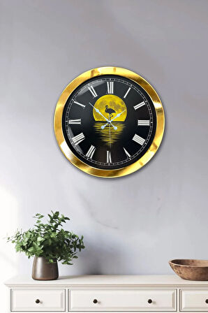 Hediyelik 36 Cm Gold Metal Gece Duvar Saati