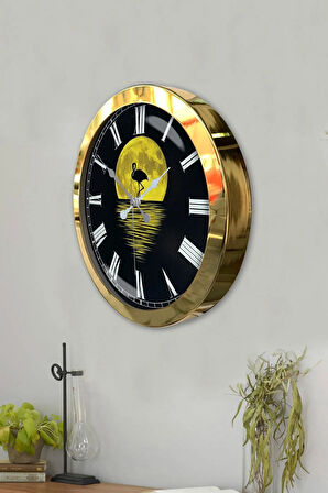 Hediyelik 36 Cm Gold Metal Gece Duvar Saati