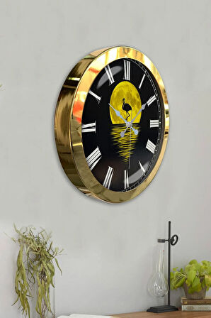 Hediyelik 36 Cm Gold Metal Gece Duvar Saati