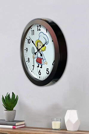 Hediyelik 36 Cm Siyah Metal Aşçı Mutfak Duvar Saati