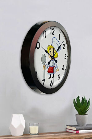 Hediyelik 36 Cm Siyah Metal Aşçı Mutfak Duvar Saati