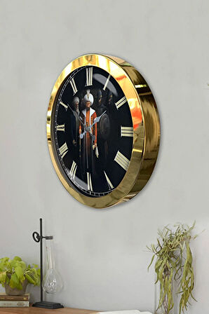 Hediyelik 36 Cm Gold Metal Fatih Sultah Mehmet Duvar Saati
