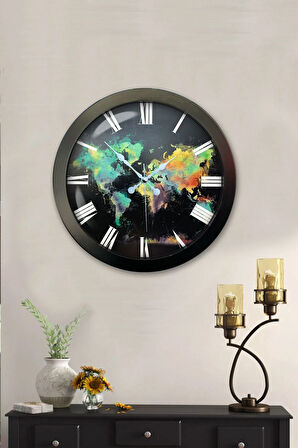 Hediyelik 36 Cm Siyah Metal Harita Duvar Saati