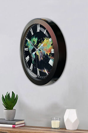 Hediyelik 36 Cm Siyah Metal Harita Duvar Saati