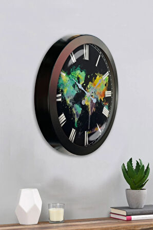 Hediyelik 36 Cm Siyah Metal Harita Duvar Saati