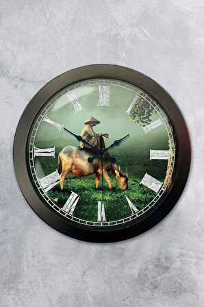 Hediyelik 36 Cm Siyah Metal Doğa Duvar Saati