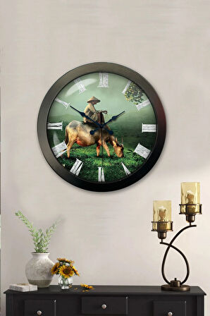 Hediyelik 36 Cm Siyah Metal Doğa Duvar Saati