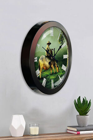 Hediyelik 36 Cm Siyah Metal Doğa Duvar Saati