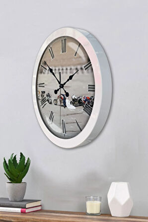 Hediyelik 36 Cm Beyaz Metal Gelin Damat Duvar Saati