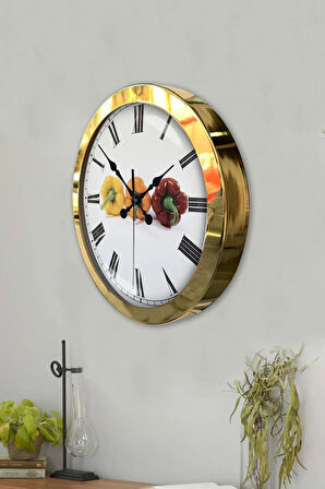 Hediyelik 36 Cm Gold Metal Mutfak Duvar Saati