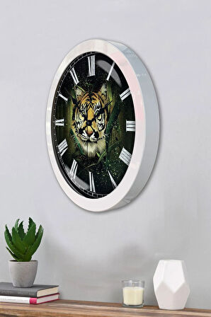 Hediyelik 36 Cm Beyaz Metal Hayvanlar Alemi Duvar Saati