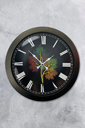 Hediyelik 36 Cm Siyah Metal Ağaç Duvar Saati