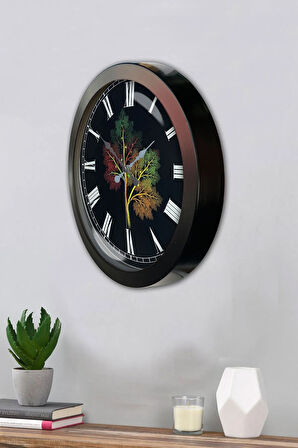 Hediyelik 36 Cm Siyah Metal Ağaç Duvar Saati